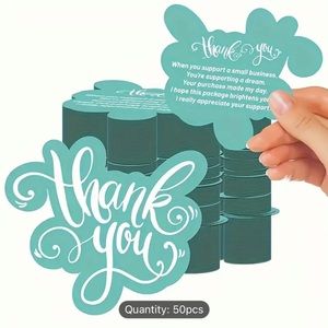 Thank You Cards, 50 Piece, Green & Silver